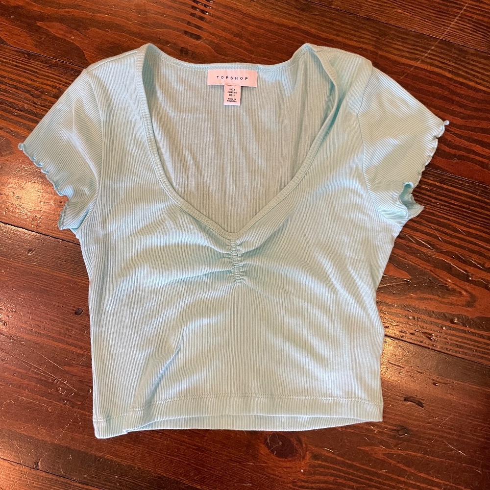 Topshop Ruffle Sleeve Crop Tee